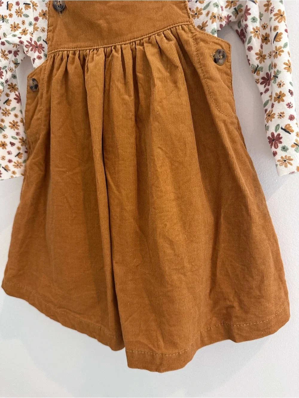 Carter’s Baby Girl Brown Corduroy Pinafore Dress with Floral Long Sleeve Onesie